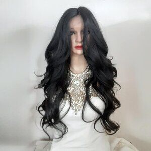 Darkest Brown lace front wig with lighter brown highlights